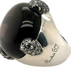 Pomellato 67 smoky quartz marcasite silver Griffey ring. size 6